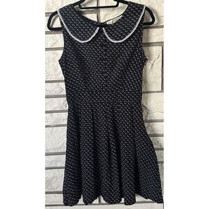 Little Mistress Blue Fit Flare Dress Pony Print White Scallop Lace Collar 6 Mini